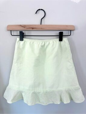 Vintage Chabre Girls Size 6 Mint Green Linen Cotton Ruffle Skirt Made in USA